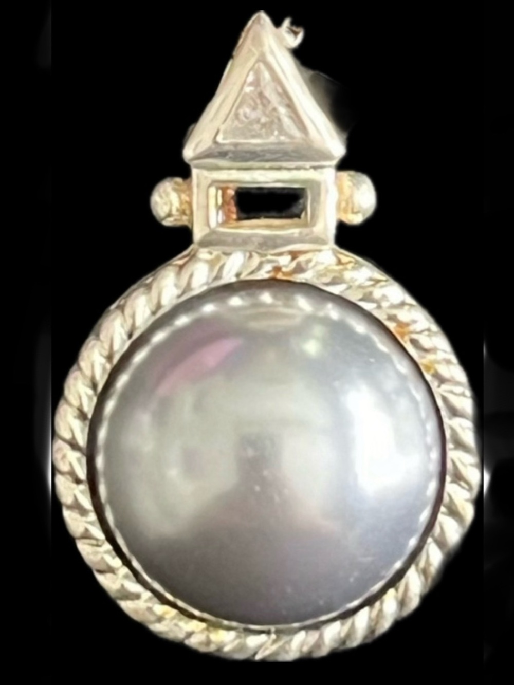 Suzanne Somers vintage black pearl Trilliant cut CZ pendant chain necklace HSN